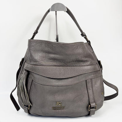 BURBERRY BLUE LABEL Shoulder Bag Purse Leather Greige Authentic