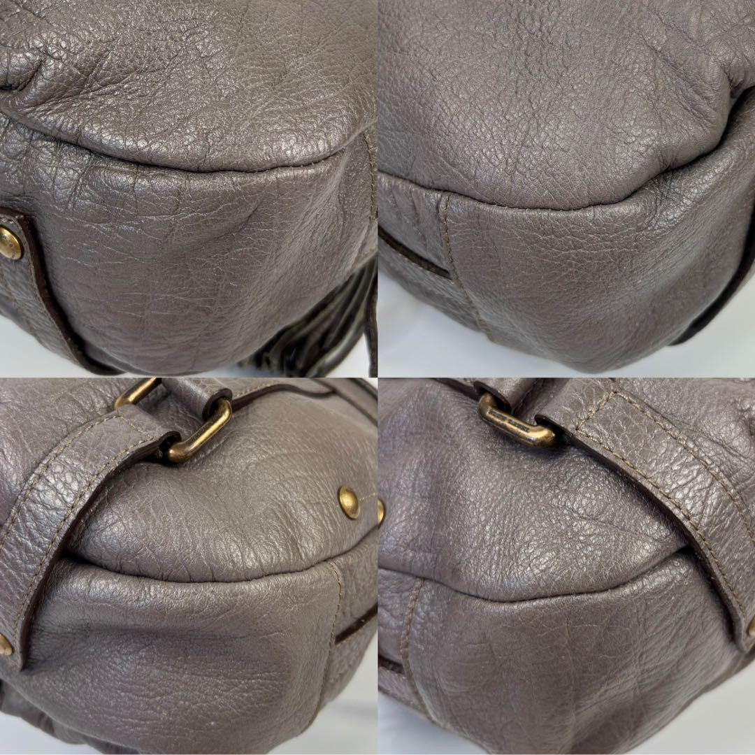 BURBERRY BLUE LABEL Shoulder Bag Purse Leather Greige Authentic
