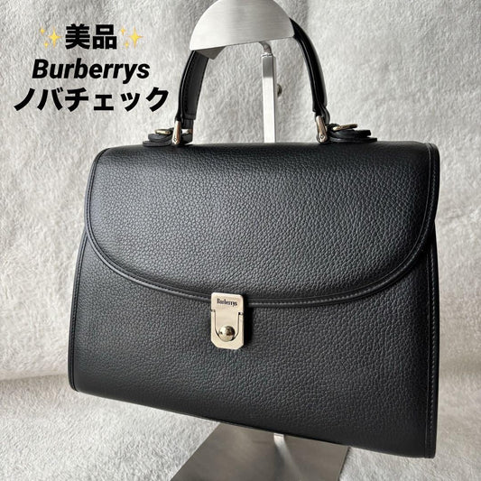 BURBERRYS Hand Bag Tote Purse Nova Check Leather Black Authentic