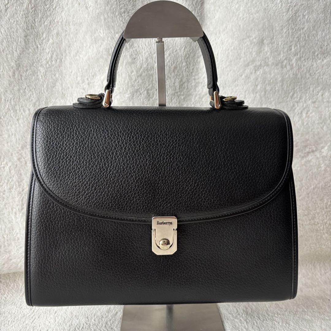 BURBERRYS Hand Bag Tote Purse Nova Check Leather Black Authentic
