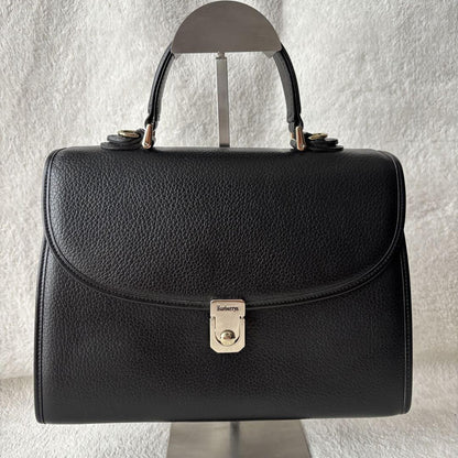 BURBERRYS Hand Bag Tote Purse Nova Check Leather Black Authentic