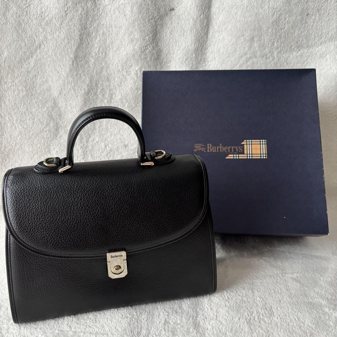 BURBERRYS Hand Bag Tote Purse Nova Check Leather Black Authentic
