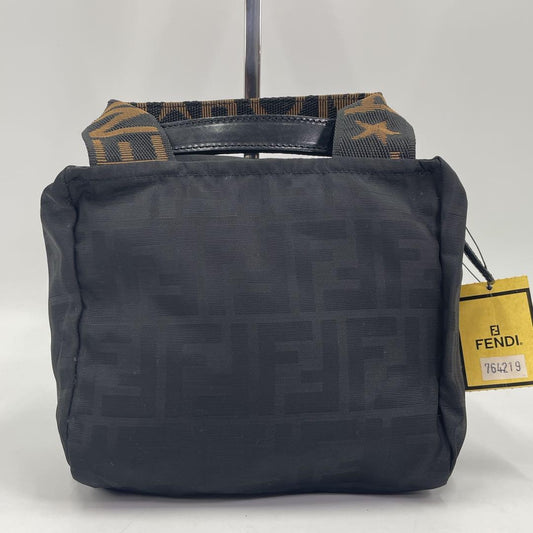 FENDI Mini Hand Bag Tote Purse Hand Pouch FF Zucca Black Authentic