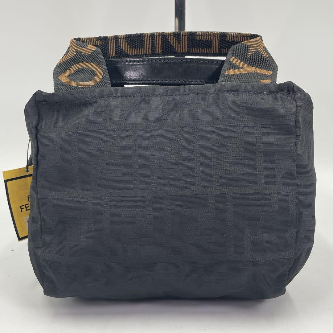 FENDI Mini Hand Bag Tote Purse Hand Pouch FF Zucca Black Authentic