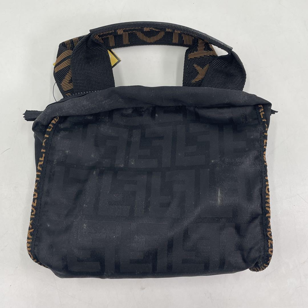 FENDI Mini Hand Bag Tote Purse Hand Pouch FF Zucca Black Authentic
