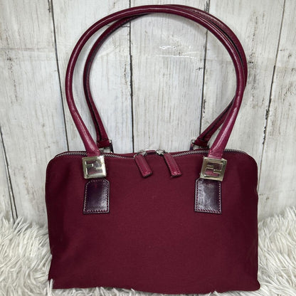 FENDI Hand Bag Tote Purse FF Baguette Leather Red Bordeaux Authentic