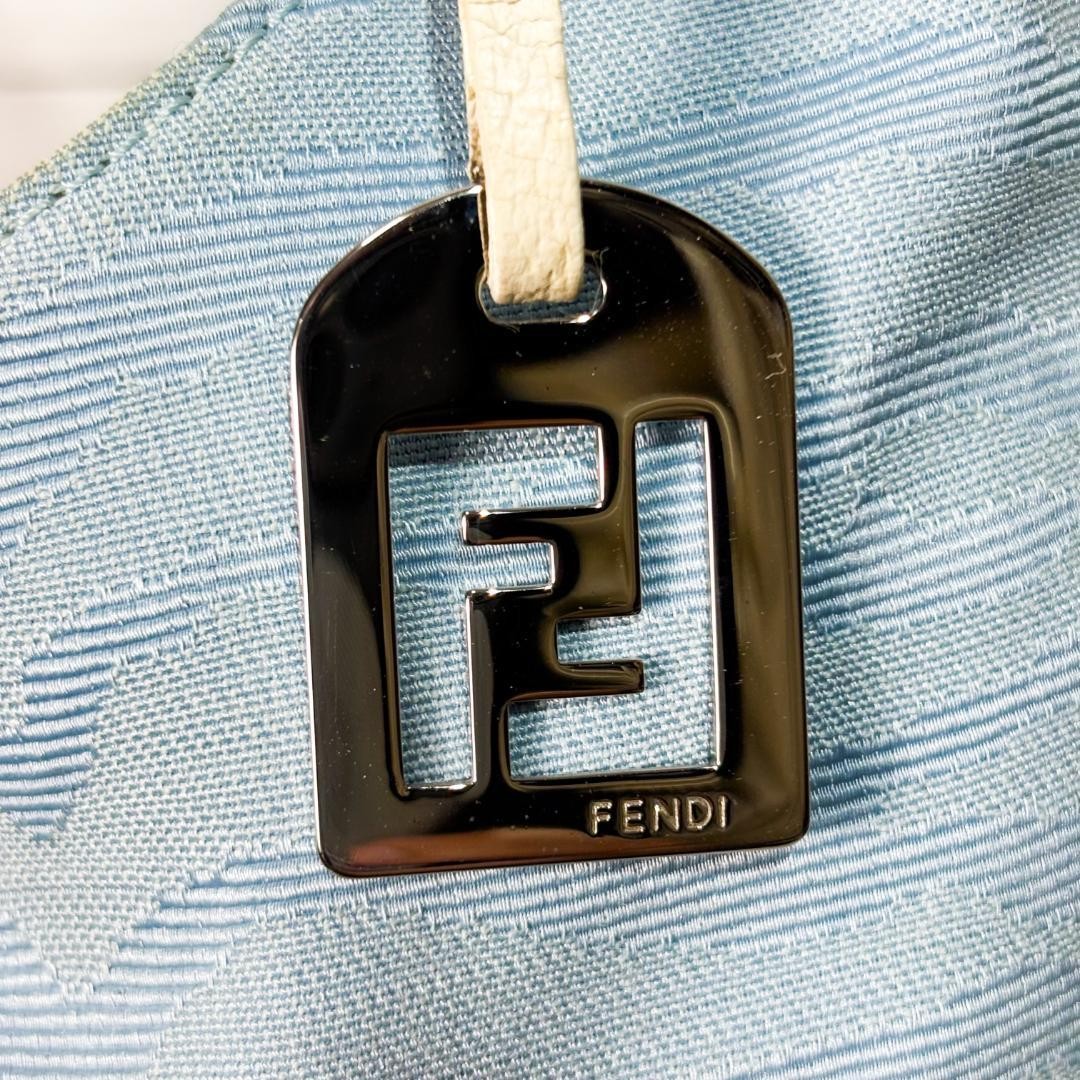 FENDI Shoulder Bag Purse Canvas Leather Light Blue Authentic