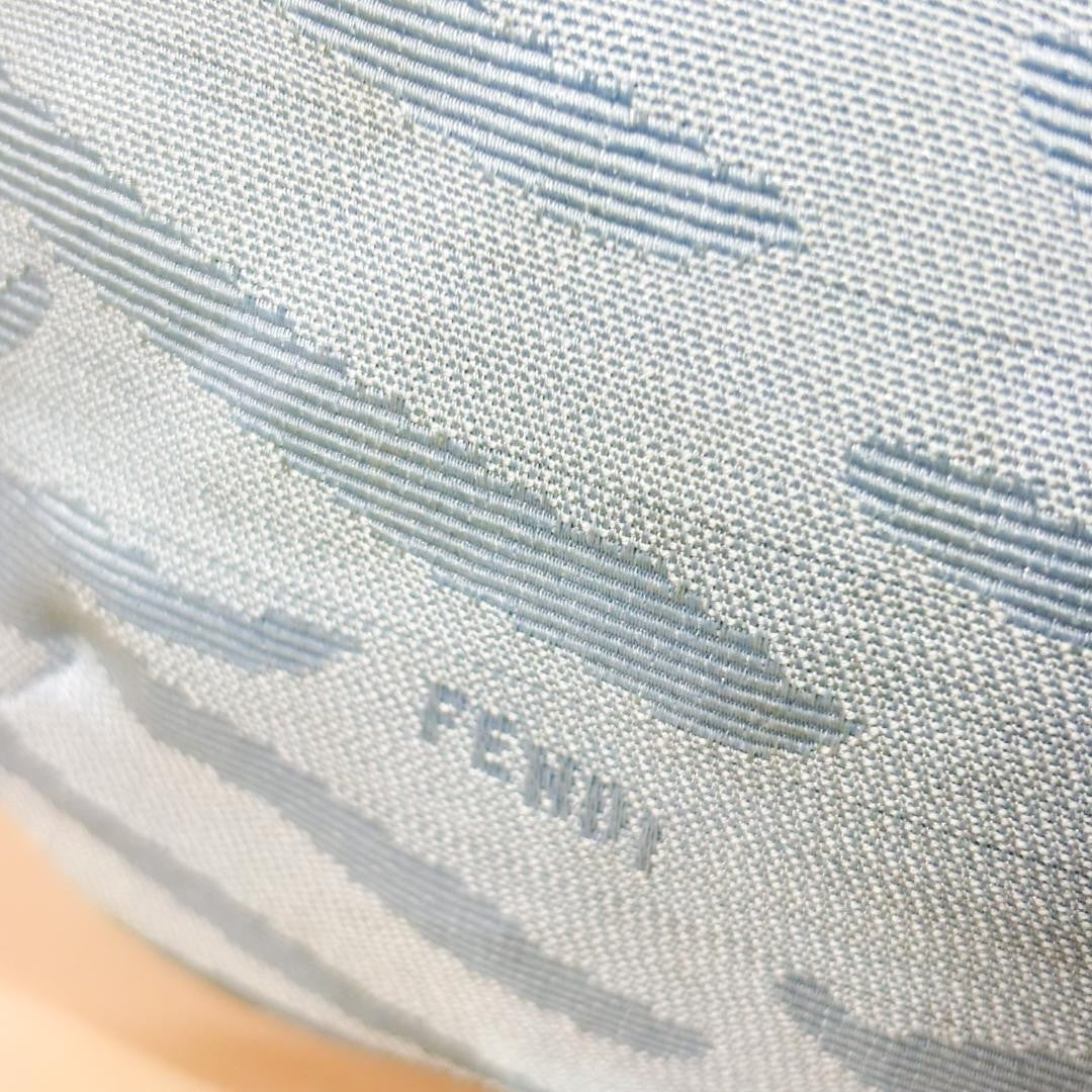 FENDI Shoulder Bag Purse Canvas Leather Light Blue Authentic