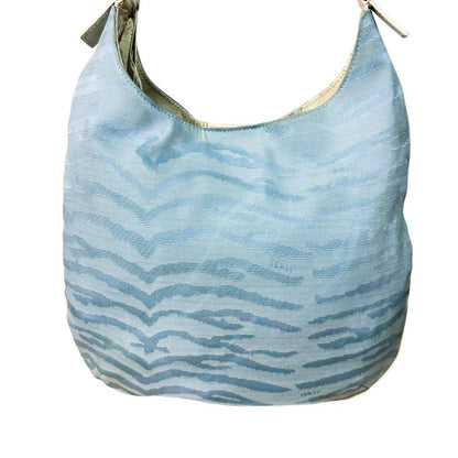 FENDI Shoulder Bag Purse Canvas Leather Light Blue Authentic