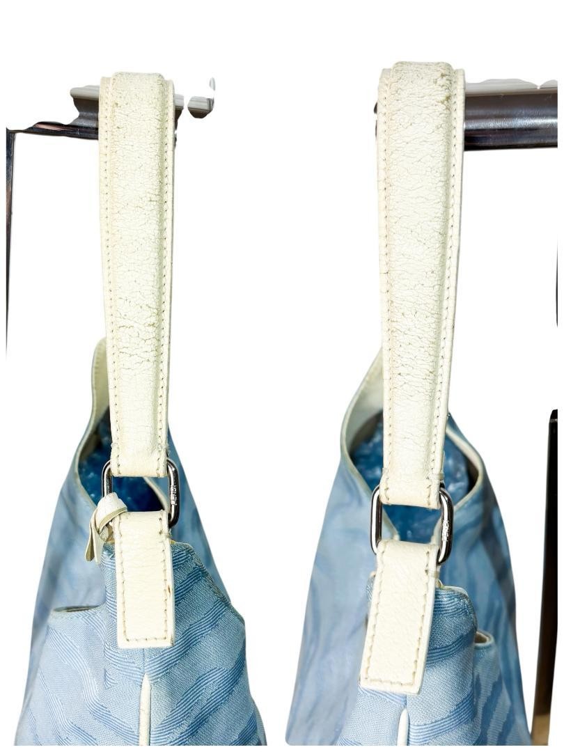 FENDI Shoulder Bag Purse Canvas Leather Light Blue Authentic