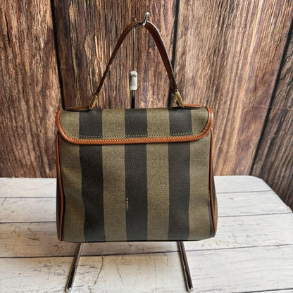 FENDI Hand Bag Tote Purse Pecan PVC Leather Brown Khaki Black Authentic