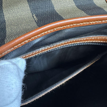 FENDI Hand Bag Tote Purse Pecan PVC Leather Brown Khaki Black Authentic