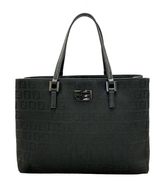 FENDI Hand Bag Tote Purse FF Zucchino Black Authentic