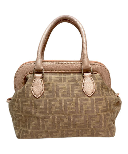 FENDI Hand Bag Tote Purse FF Zucca Beige Pink Authentic