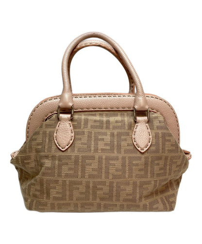 FENDI Hand Bag Tote Purse FF Zucca Beige Pink Authentic