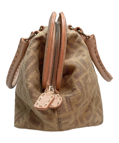 FENDI Hand Bag Tote Purse FF Zucca Beige Pink Authentic