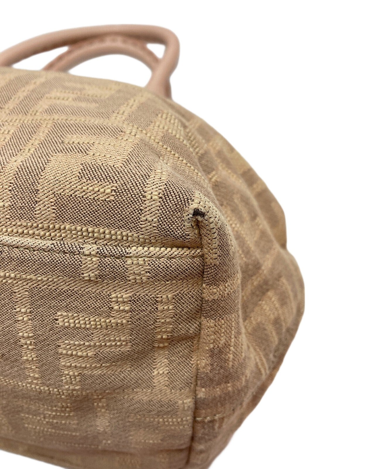 FENDI Hand Bag Tote Purse FF Zucca Beige Pink Authentic
