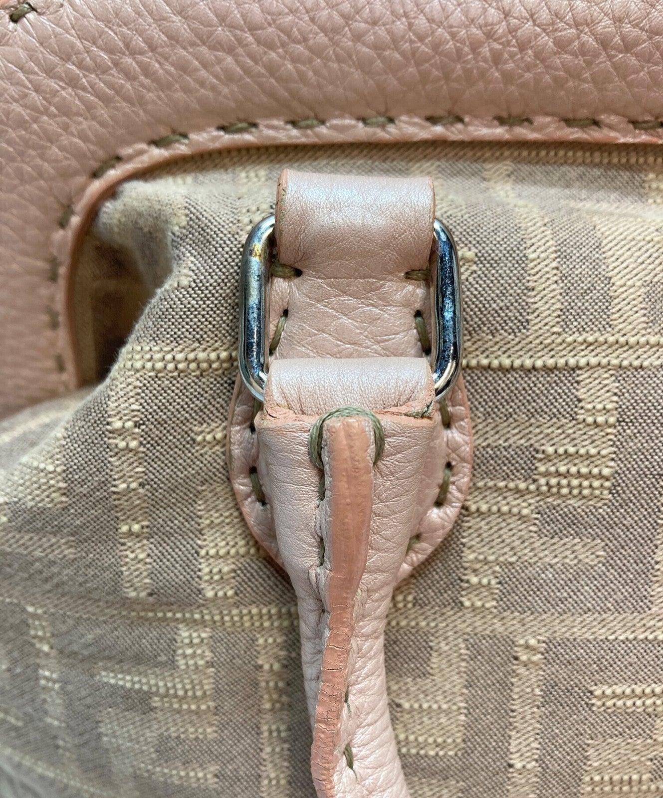 FENDI Hand Bag Tote Purse FF Zucca Beige Pink Authentic