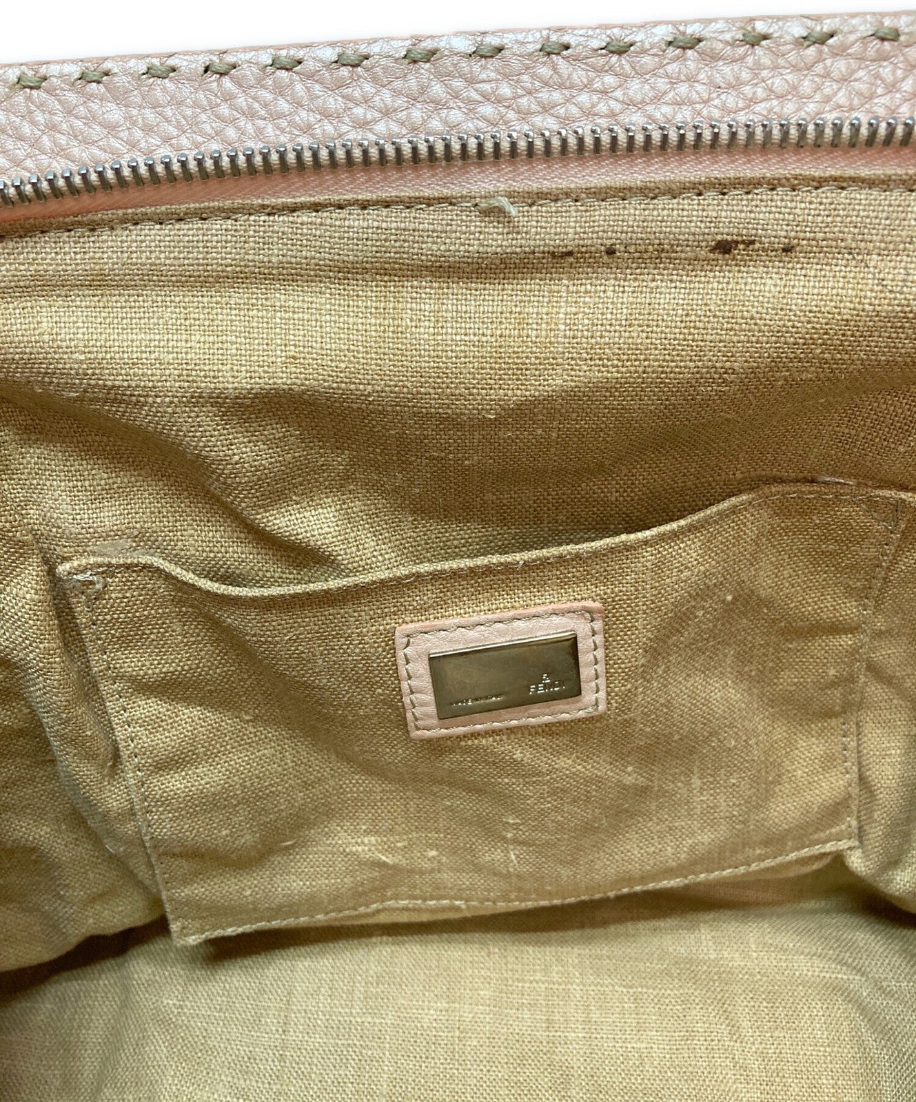 FENDI Hand Bag Tote Purse FF Zucca Beige Pink Authentic