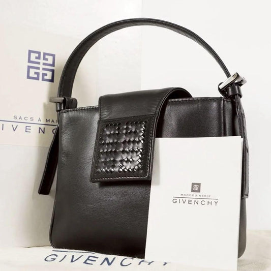 GIVENCHY Hand Bag Tote Purse Black Leather Authentic