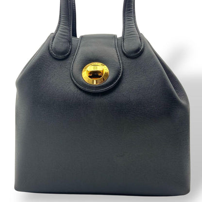GIVENCHY Hand Bag Tote Purse Turn Lock Leather Black Authentic