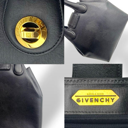 GIVENCHY Hand Bag Tote Purse Turn Lock Leather Black Authentic