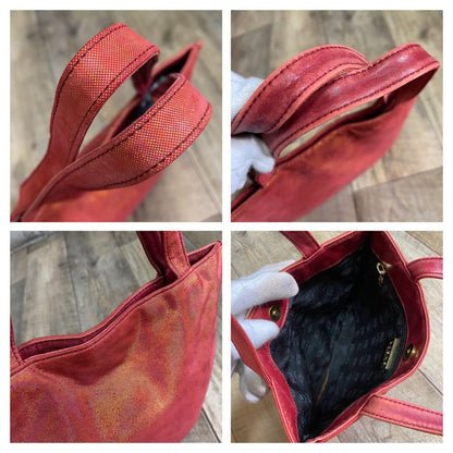 LOEWE Hand Bag Tote Purse Anagram Leather Canvas Red Orange Authentic