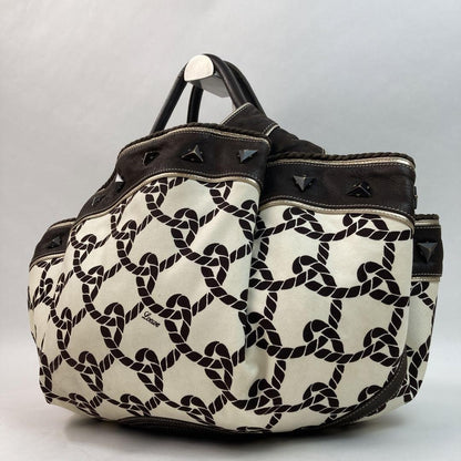 LOEWE Hand Bag Tote Purse Aire Canvas Leather Brown Off White Authentic
