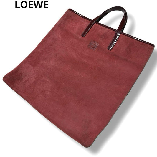 LOEWE Hand Bag Tote Purse Anagram Suede Red Authentic