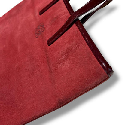 LOEWE Hand Bag Tote Purse Anagram Suede Red Authentic