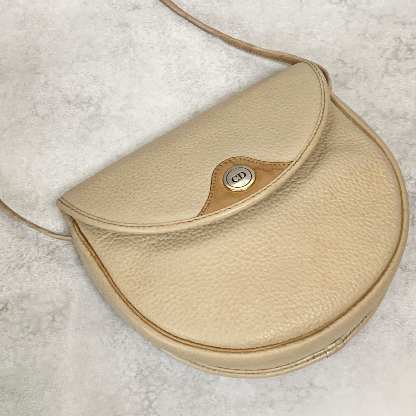 Christian Dior Bag CD Shoulder Purse Leather Beige Silver Gold Used Authentic