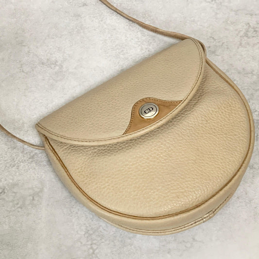 Christian Dior Bag CD Shoulder Purse Leather Beige Silver Gold Used Authentic
