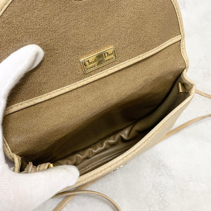 Christian Dior Bag CD Shoulder Purse Leather Beige Silver Gold Used Authentic