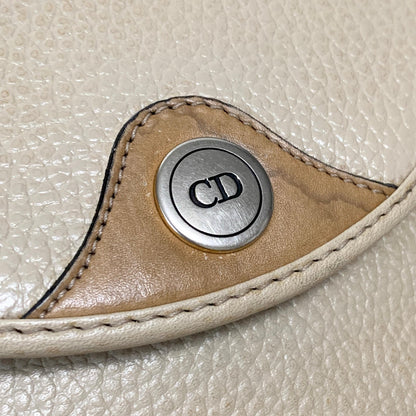 Christian Dior Bag CD Shoulder Purse Leather Beige Silver Gold Used Authentic