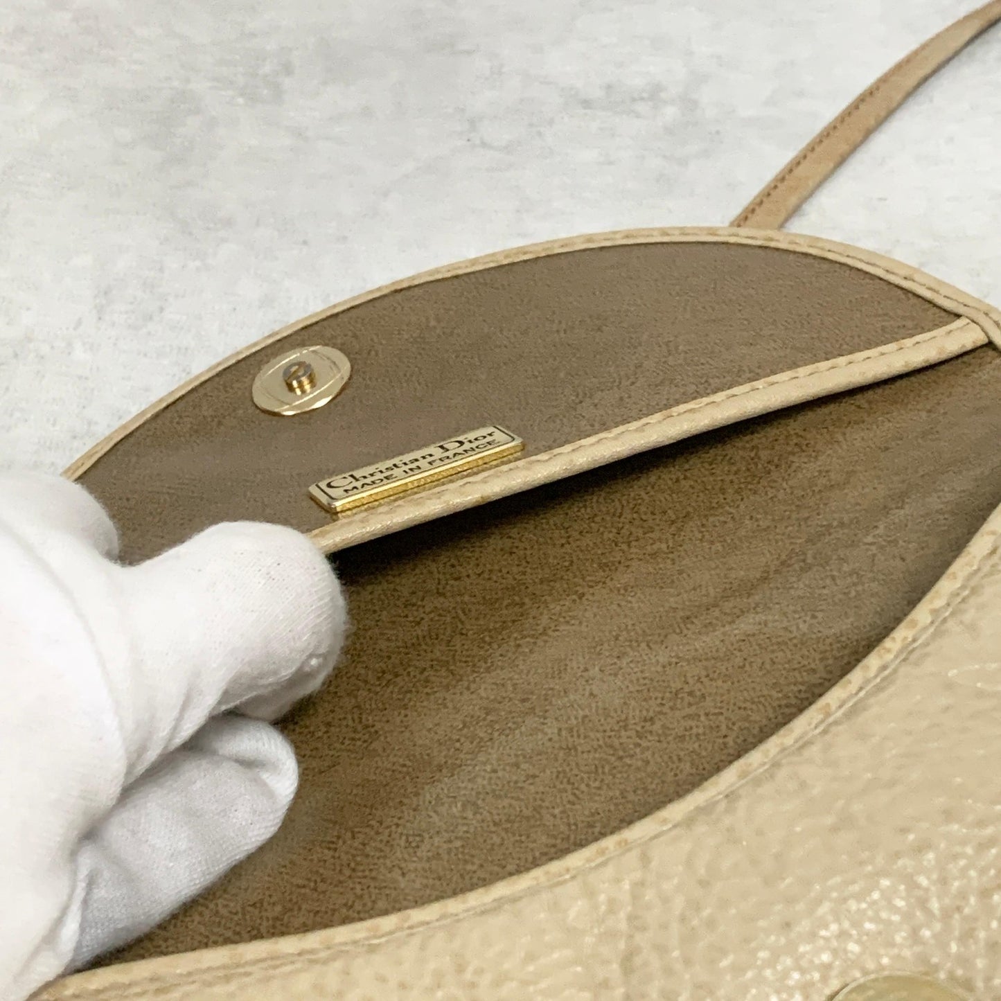 Christian Dior Bag CD Shoulder Purse Leather Beige Silver Gold Used Authentic