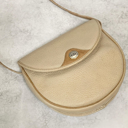 Christian Dior Bag CD Shoulder Purse Leather Beige Silver Gold Used Authentic