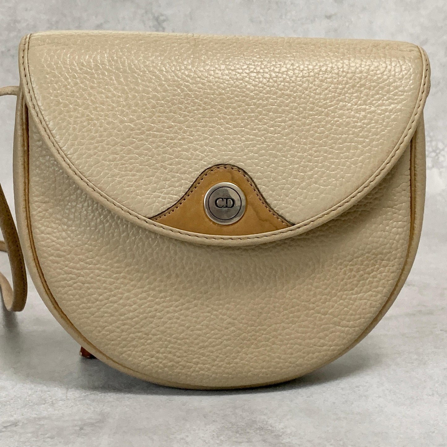 Christian Dior Bag CD Shoulder Purse Leather Beige Silver Gold Used Authentic