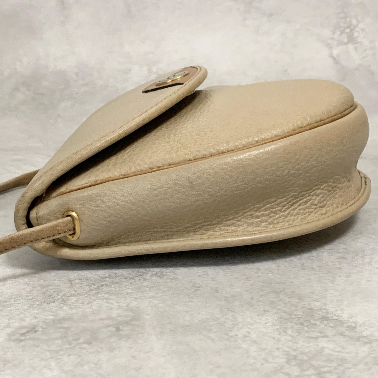 Christian Dior Bag CD Shoulder Purse Leather Beige Silver Gold Used Authentic