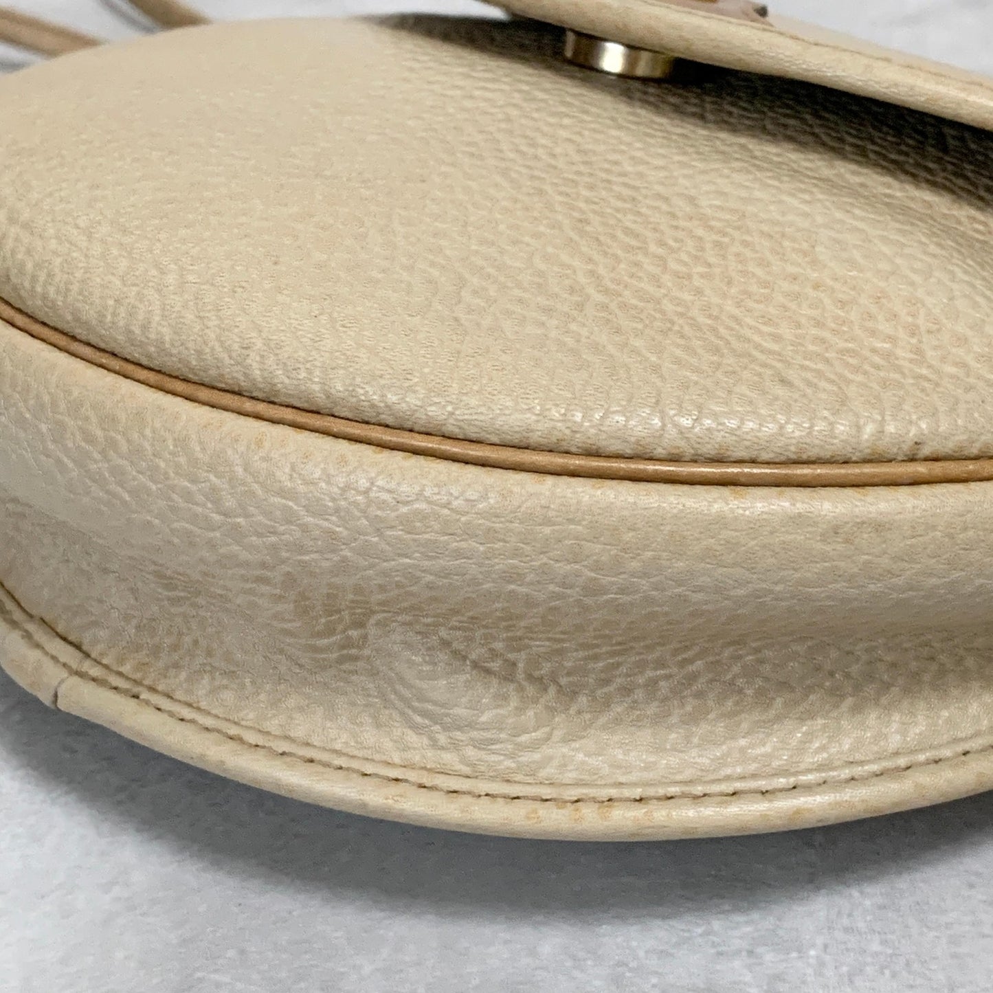 Christian Dior Bag CD Shoulder Purse Leather Beige Silver Gold Used Authentic