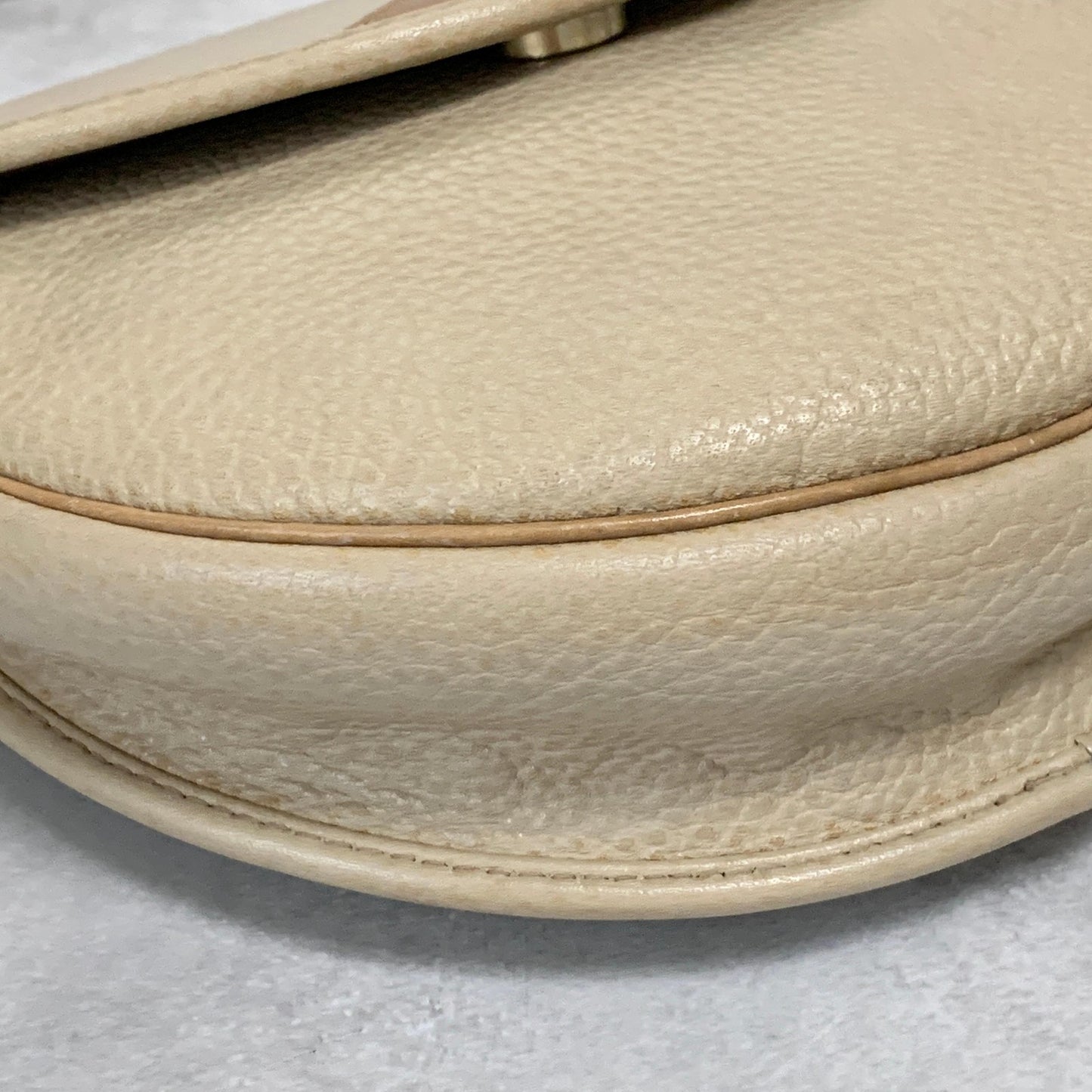 Christian Dior Bag CD Shoulder Purse Leather Beige Silver Gold Used Authentic