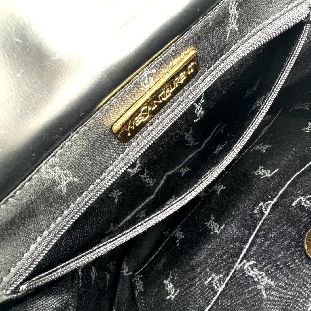 Saint Laurent Hand Bag Tote Purse YSL Leather Black Authentic