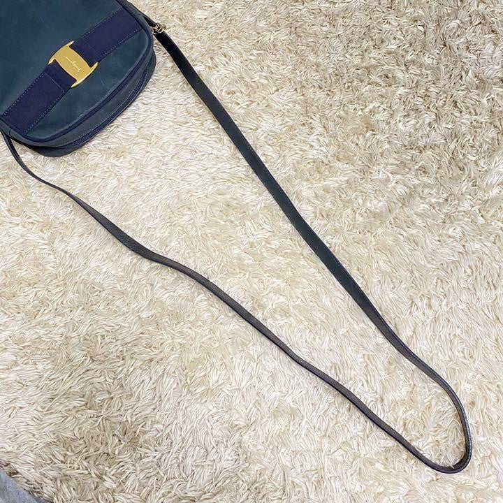 Salvatore Ferragamo shoulder bag Purse VARA RIBBON Dark Navy Nubuck Leather