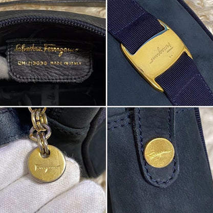 Salvatore Ferragamo shoulder bag Purse VARA RIBBON Dark Navy Nubuck Leather