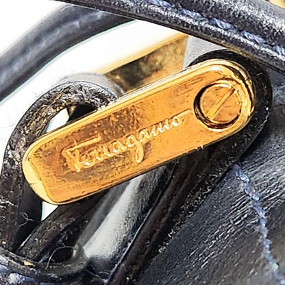 Salvatore Ferragamo shoulder bag Purse Navy Authentic Leather Drawstring type