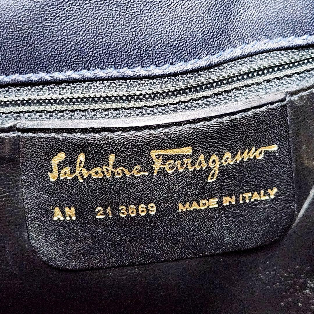 Salvatore Ferragamo shoulder bag Purse Navy Authentic Leather Drawstring type