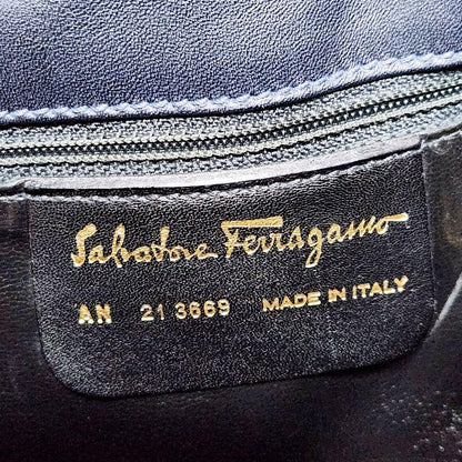 Salvatore Ferragamo shoulder bag Purse Navy Authentic Leather Drawstring type