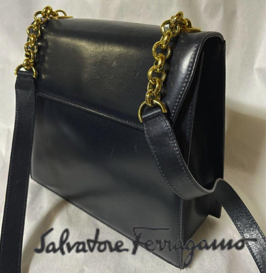 Salvatore Ferragamo shoulder bag Purse Black Authentic Leather Women's Used