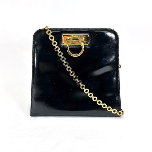 Salvatore Ferragamo shoulder bag Purse Gancini Black Authentic Leather Women's