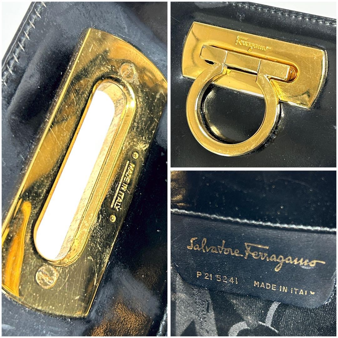 Salvatore Ferragamo shoulder bag Purse Gancini Black Authentic Leather Women's