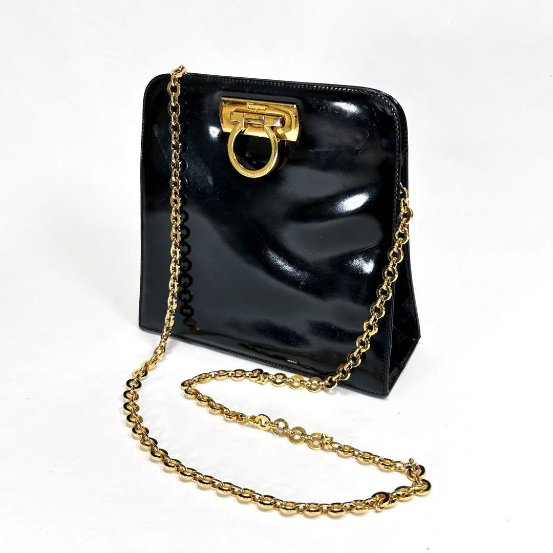 Salvatore Ferragamo shoulder bag Purse Gancini Black Authentic Leather Women's
